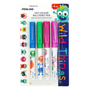 Penline Hot Colour Wild Things Ballpoint Pens 4 pack